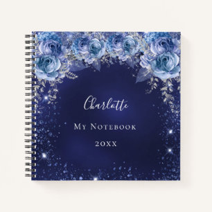 Blume für Navy-Blue-Glitzer Notizbuch