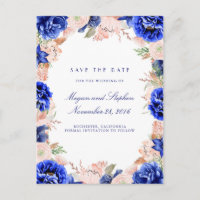 Blume für Navy und Rosa Wasserfarben Save the Date