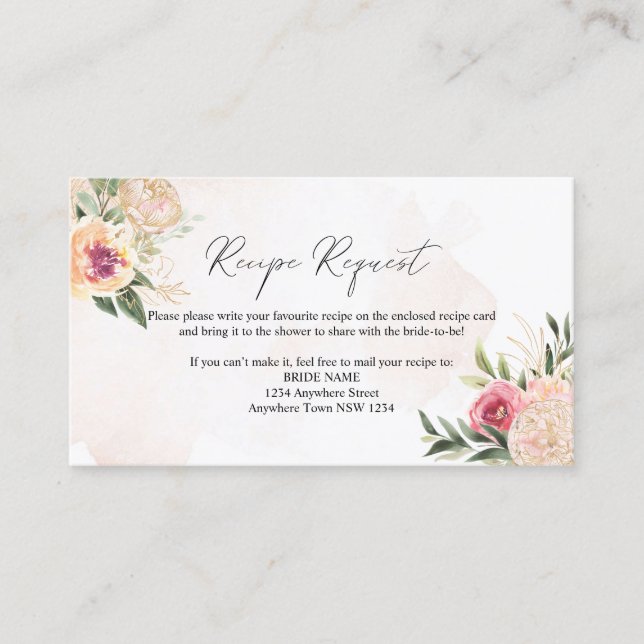 Blume für Peony and Gold Foil Visitenkarte (Vorderseite)