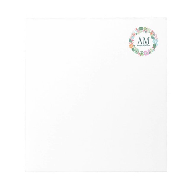 Blume für personalisierte florale Monogramme Notizblock (Vorderseite)