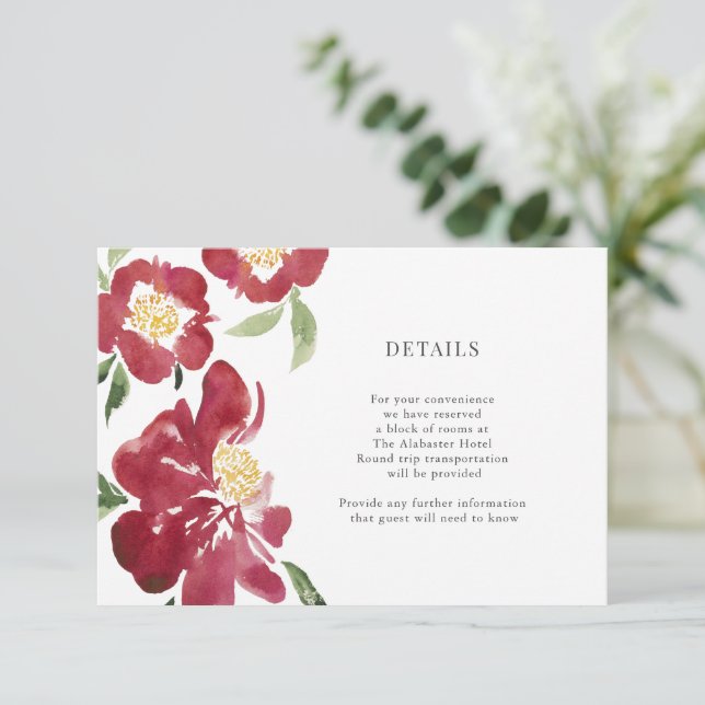 Blume für Red Peonies Aquarellfarben - Angaben Begleitkarte (Stehend Vorderseite)