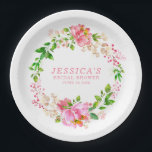 Blume für Rosa Aquarellfarben Brautparty Pappteller<br><div class="desc">Rosa Aquarellfarben Blume Brautparty Benutzerdefinierte Papierplatte</div>