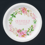Blume für Rosa Aquarellfarben Brautparty Pappteller<br><div class="desc">Rosa Aquarellfarben Blume Brautparty Benutzerdefinierte Papierplatte</div>
