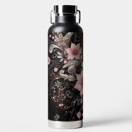 Blume für Schwarz-Rosa-Glitzer Trinkflasche