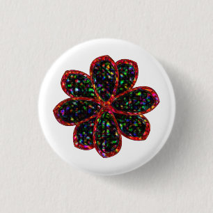Blume für Schwarz und Rot Glitzer Button