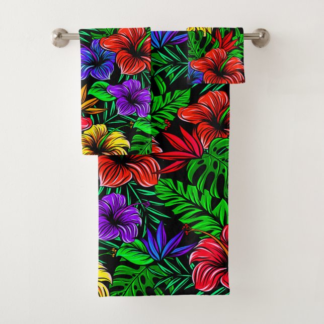 Blume für tropisch rosa, blau-gelbe Hibisken Badhandtuch Set (Insitu)