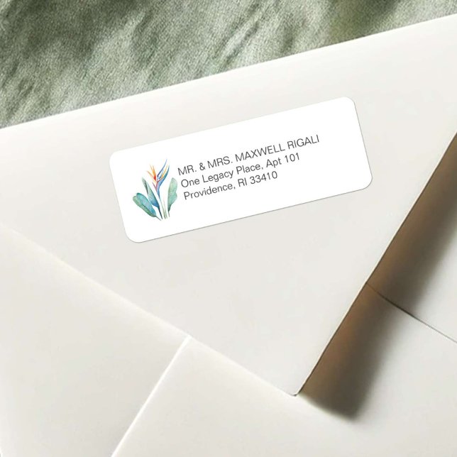 Blume für tropische Wasserfarben (tropical watercolor flower return address labels bird of paradise art by Victoria Grigaliunas)