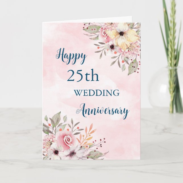 Blume für Wasserfarben 25. Hochzeitskarte Karte (Vorderseite)