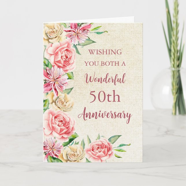 Blume für Wasserfarben 50. Hochzeitskarte Karte (Vorderseite)