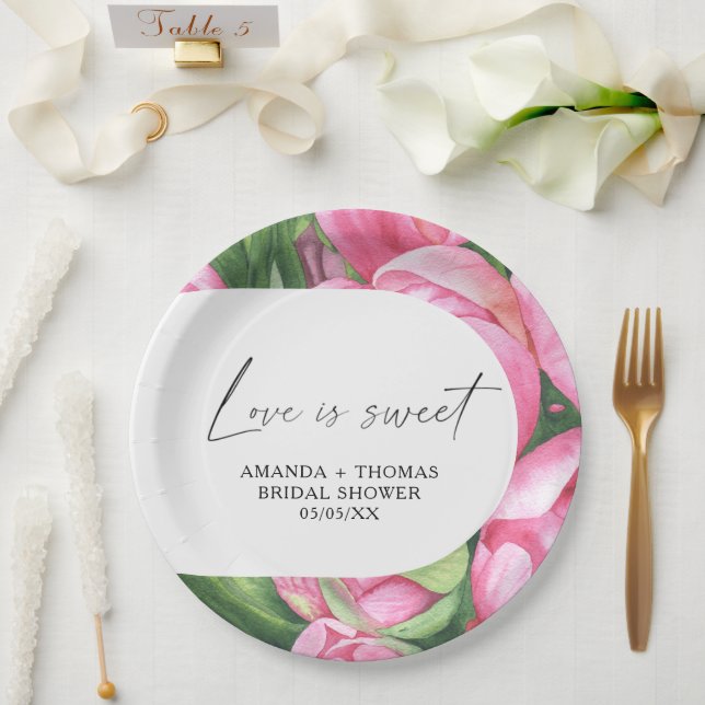Blume für Wasserfarben - Brautparty Pappteller (Hochzeit)