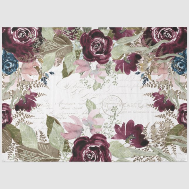 Blume für Wasserfarben Burgundy Navy Skriptdekoupa Seidenpapier (Vorderseite)