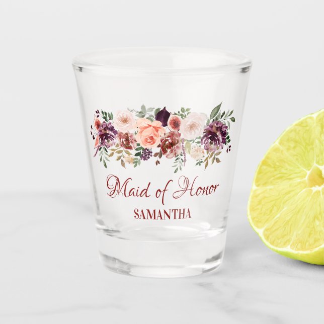 Blume für Wasserfarben im Herbst Trauzeugin Schnapsglas (Vorderseite)