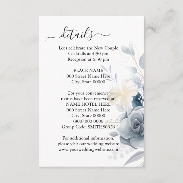 Blume für Wasserfarben mit Hochzeitdetails Begleitkarte (Vorderseite)