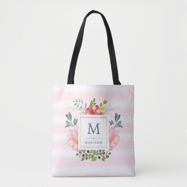 Blume für Wasserfarben mit Monogramm und Streifen Tasche (Vorderseite)