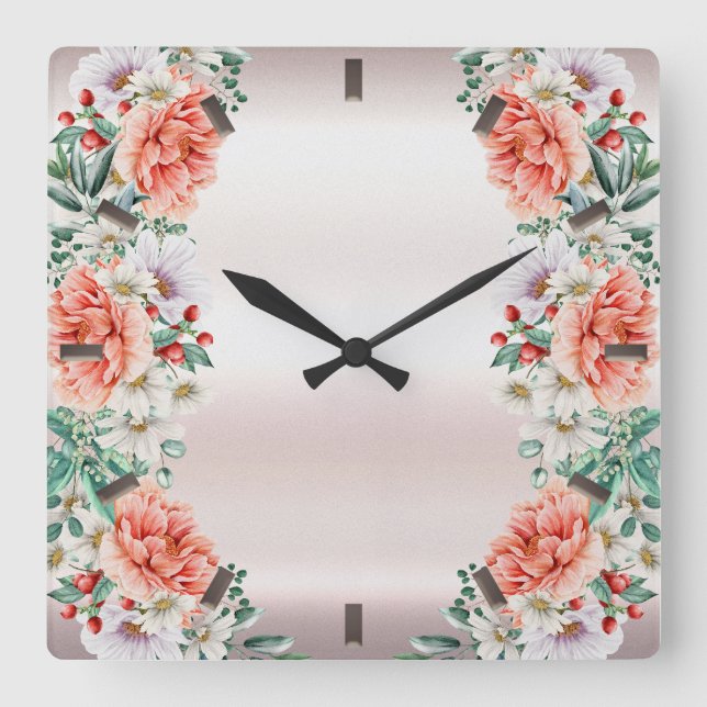 Blume für Wasserfarben Quadratische Wanduhr (Vorderseite)
