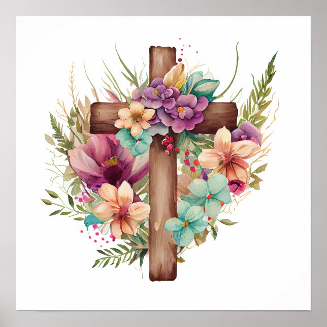 Blume für Wasserfarben und Kreuz Poster (Vorne)