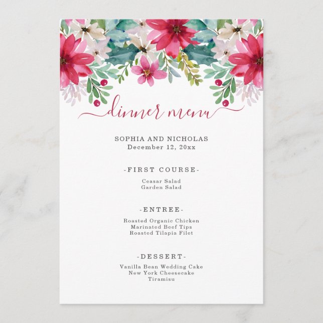 Blume für Wasserfarbenen | Hochzeit Menükarte (Vorderseite)