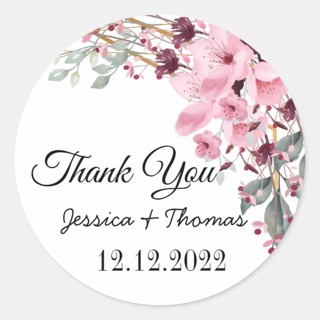 Blume für Wasserfarbenpeere Danke, Gastgeschenk Ho Runder Aufkleber (Vorderseite)
