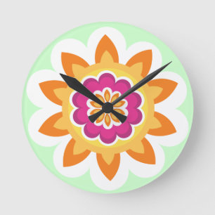 Blume Fusion_Geometric Sunburst_Poppy Fuchsia_gr Runde Wanduhr