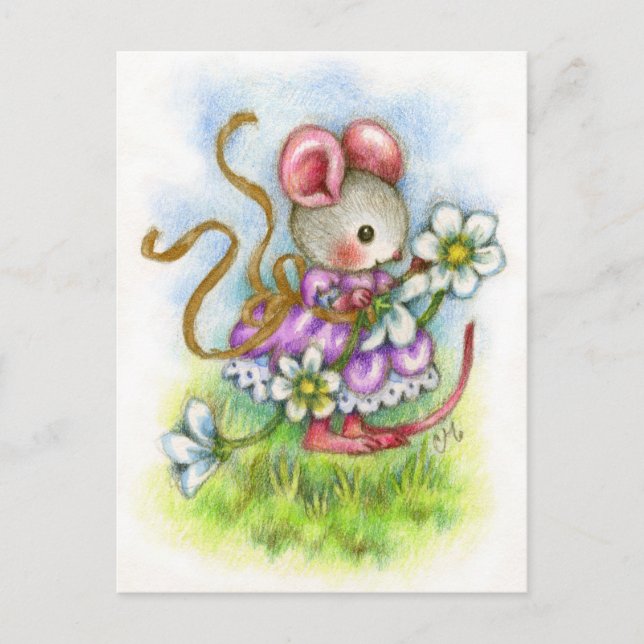 Blume Garland - Niedliche Maus Art-Karte Postkarte (Vorderseite)