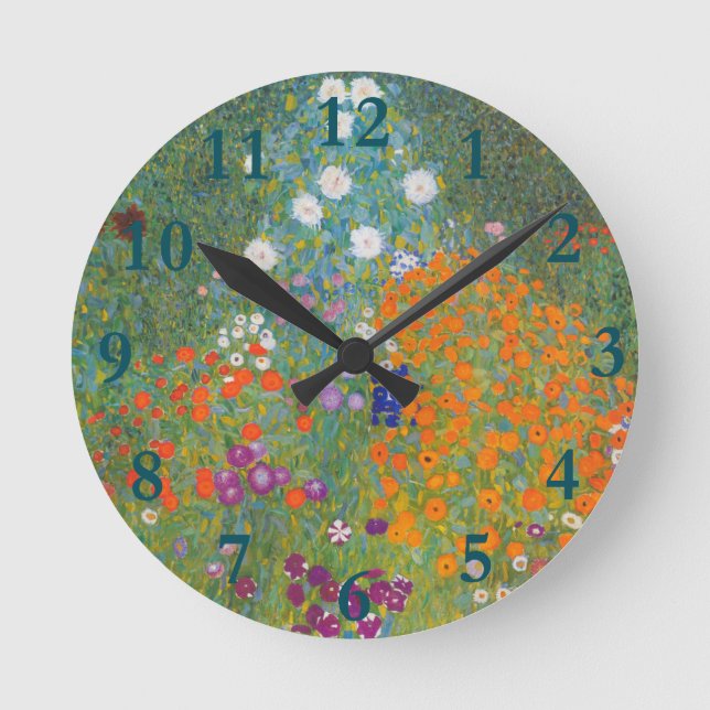 Blume+Garten+klimt+gustav+Hütte Runde Wanduhr (Vorderseite)
