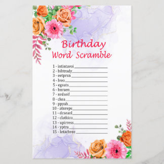 Blume Geburtstag Word Scramble Game