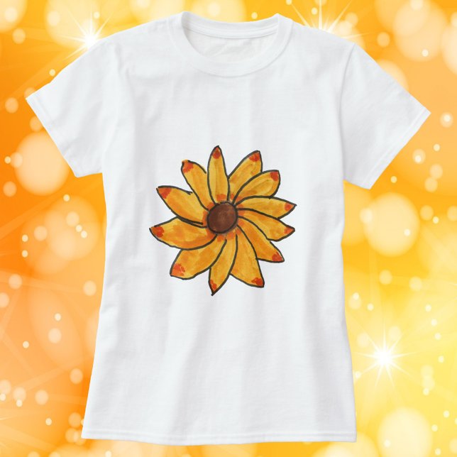 Blume Gelb handgezeichnete Markertinte T-Shirt (A tshirt with a hand drawn yellow flower)