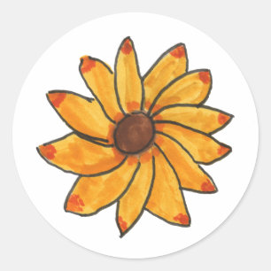 Blume Gelb-Orange-Handzeichnung Runder Aufkleber