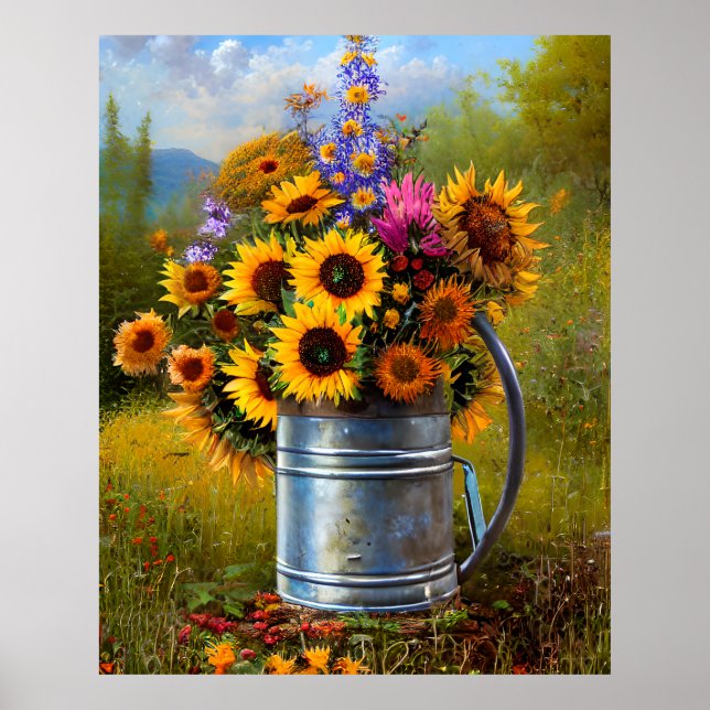 Blume Gelb rosa aquamarine Bewässerung kann Plakat (Vorne)