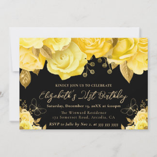 Blume Gelb und Gold 21. Geburtstag Einladung
