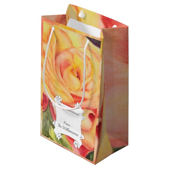 Blume Gelb und Rosa Kleine Geschenktüte (Vorderseite Schrägansicht)