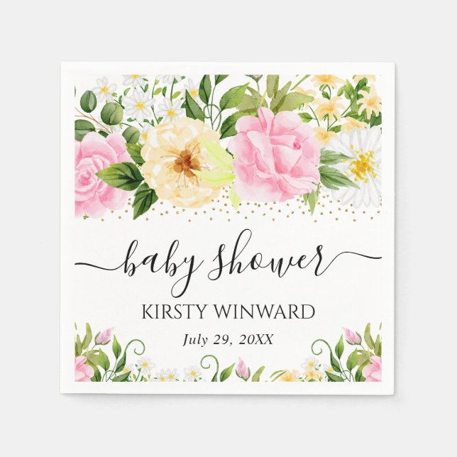 Blume Gelb und Rosa Wasserfarbe Kinderdusche Serviette (Vorderseite)