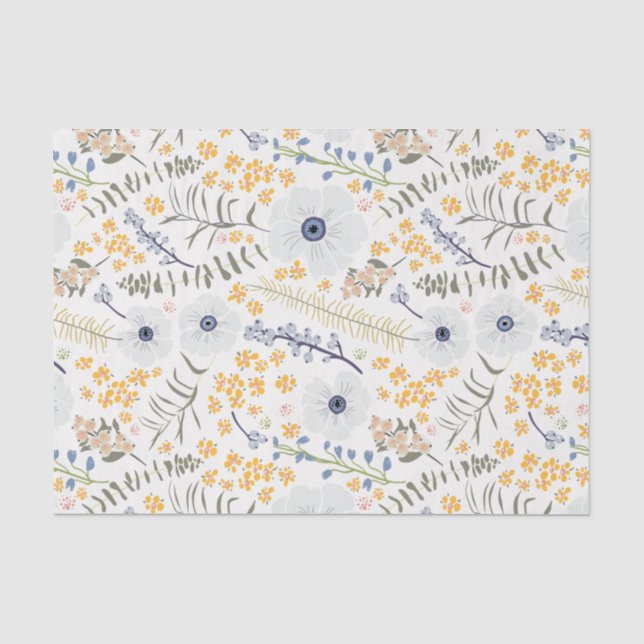 Blume Gelbblaues botanisches Muster Seidenpapier (Vorderseite)