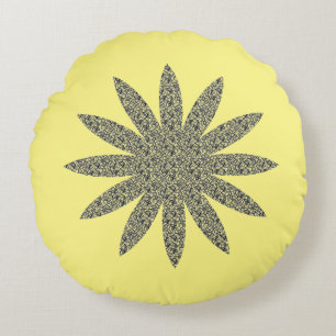 Blume Gelbe graue Blumenmuster als Cool Rundes Kissen