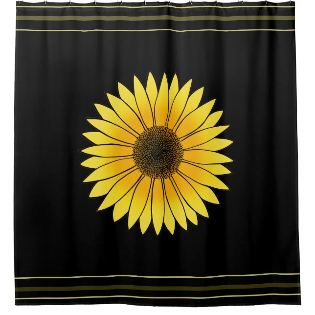 Blume Gelbe Sonnenblume auf schwarzem Hintergrund Duschvorhang (Vorderseite)