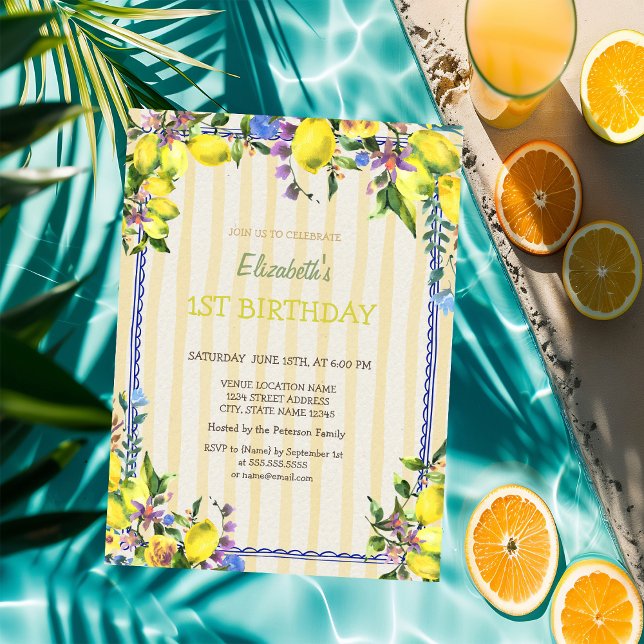 Blume Gelbe Streifen Geburtstag Einladung (Von Creator hochgeladen)