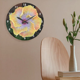 Blume Gelber Hibiskus Botanisch fotografisch Große Wanduhr