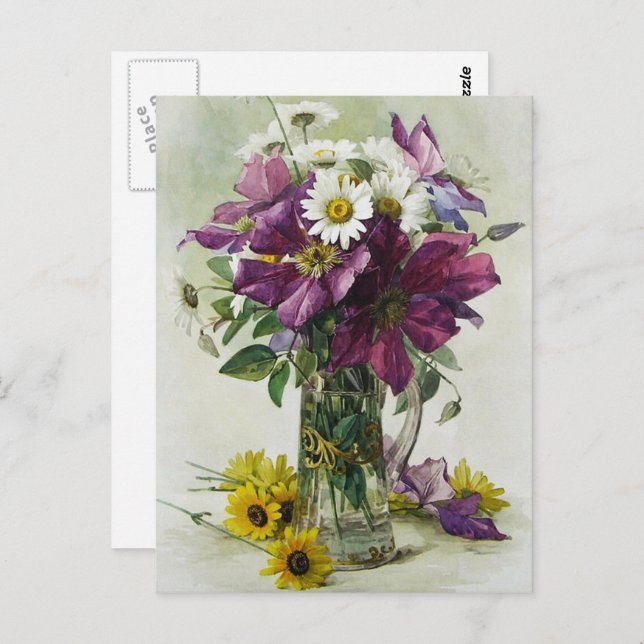 Blume Gemälde von Paul de Longpré Muttertag Postkarte (Vorne/Hinten)