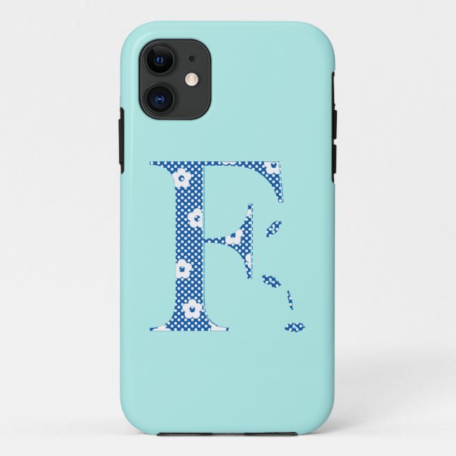 Blume Gemustert Letter F (blue & dots) Case-Mate i iPhone Hülle (Rückseite)