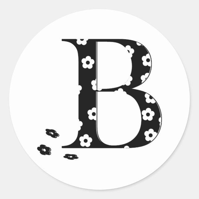 Blume Gemusterter Buchstabe B Runder Aufkleber (Vorderseite)