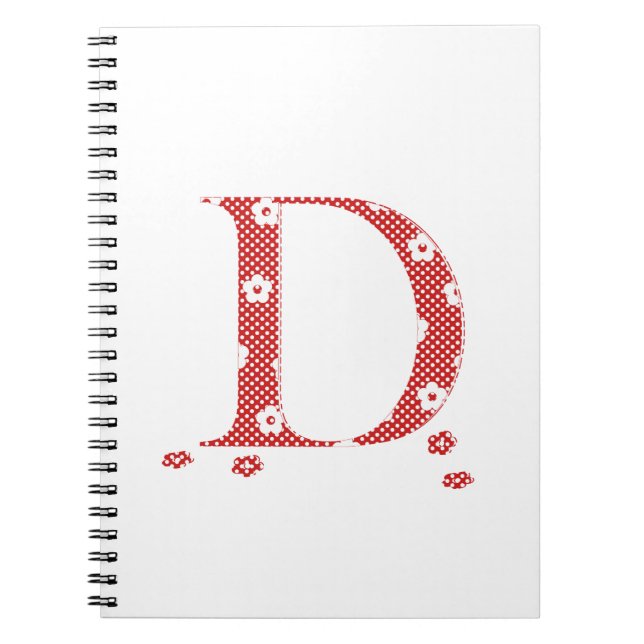 Blume Gemusterter Buchstabe D (rot & Punkte) Notizblock (Vorderseite)