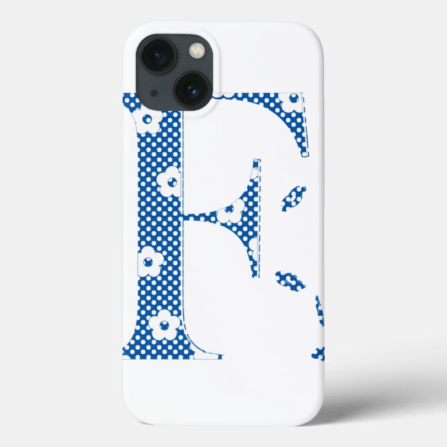 Blume Gemusterter Buchstabe F (blau & dots) Case-Mate iPhone Hülle (Rückseite)