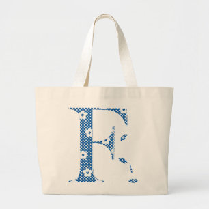 Blume Gemusterter Buchstabe F (blau & dots) Jumbo Stoffbeutel