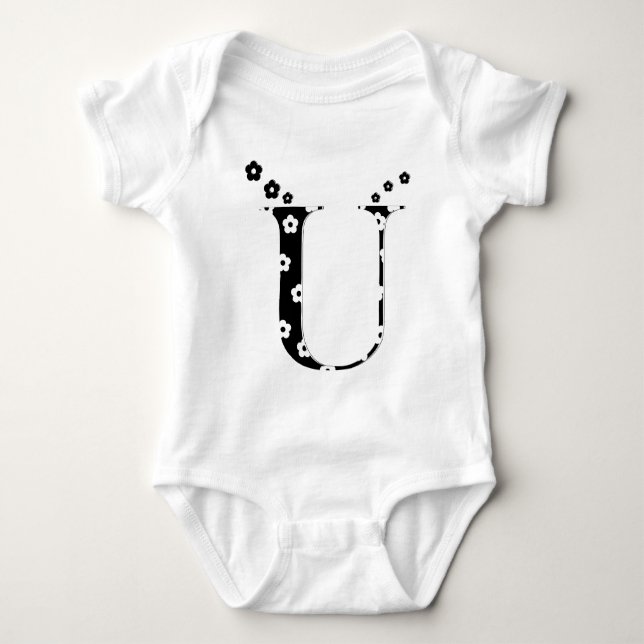 Blume Gemusterter Buchstabe U Baby Strampler (Vorderseite)