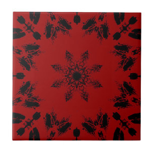 Blume geometrisch aus schwarzem Ebbelgras Fliese
