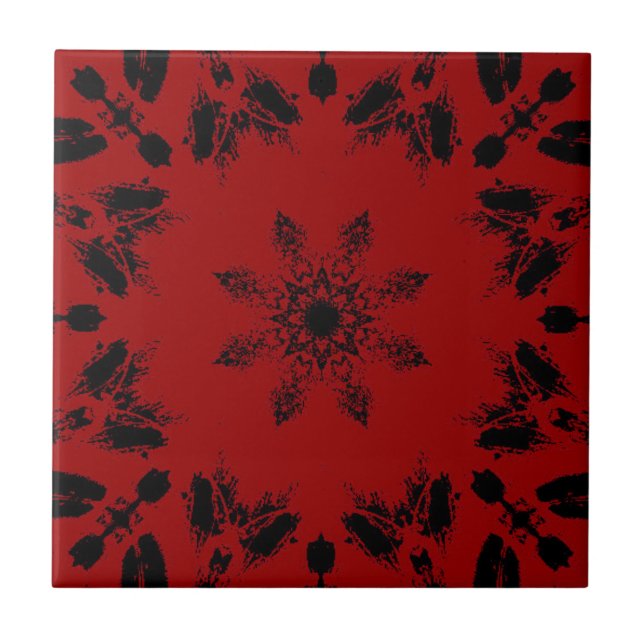 Blume geometrisch aus schwarzem Ebbelgras Fliese (Vorderseite)