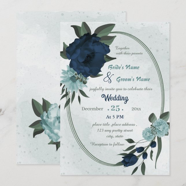 Blume geometrische Hochzeit Einladung (Vorne/Hinten)