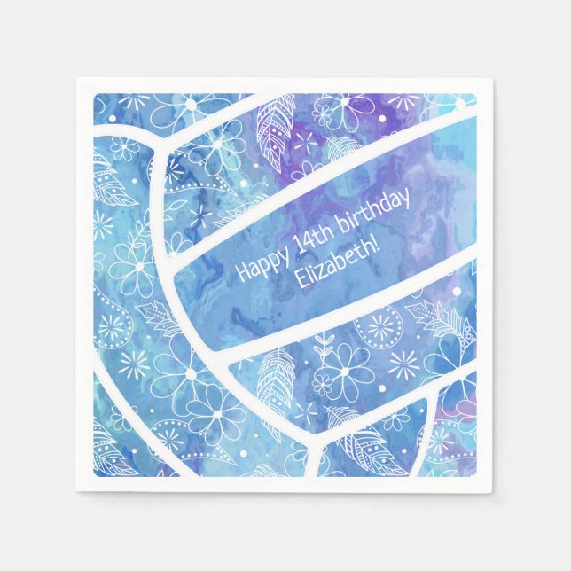 Blume gepaisst Federn Muster blau Volleyball Serviette (Vorderseite)
