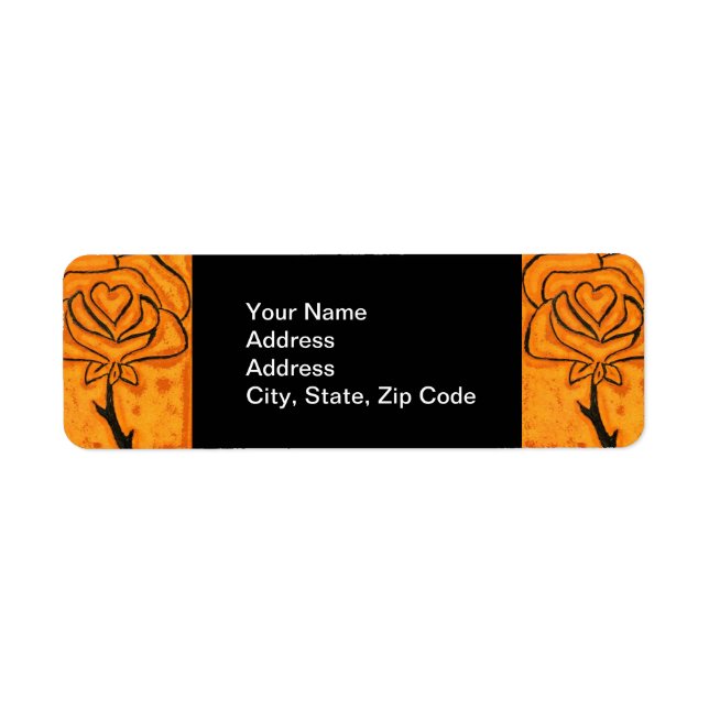 Blume gibt Adresse Label orange und schwarz zurück (Vorne)