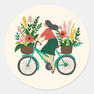 Blume Girl Bicycle Niedlich Runder Aufkleber